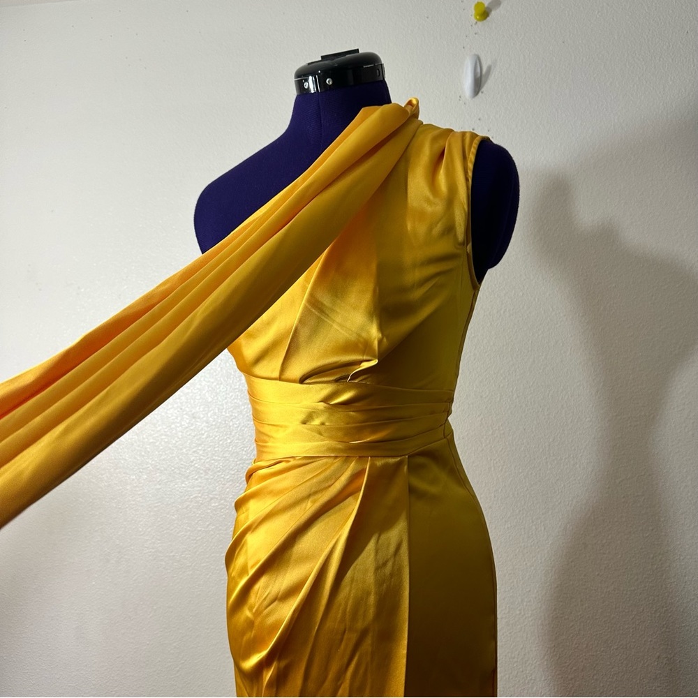 Yellow Shiny Formal One Shoulder Maxi Dress - Picture 9 of 13